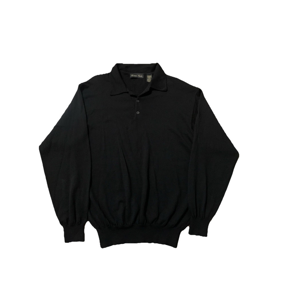 Cortina Italia Men's XL Merino Wool Long Sleeve Polo Sweater Made in Italy Black